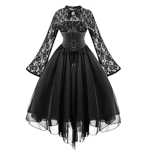 Cocktailkleider für Damen, modisch, Gothic-Stil, 1950er-Jahre, Vintage-Midi-Kleid, Croset, lange ausgestellte Ärmel, A-Linie, Partykleid, Mittelalter-Umhang mit Kapuze, Herren, Schwarz , XX-Large von Generisch