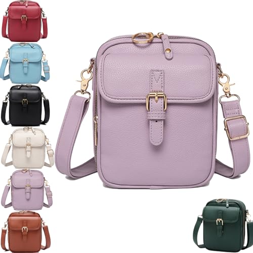 Collaboraten1 Crossbody Leather Bag, Crossbody Anti Theft Leather Bag, Double Layer Large Capacity Mini Cross Body Bags, Vintage Messenger Bags (Purple) von Generisch