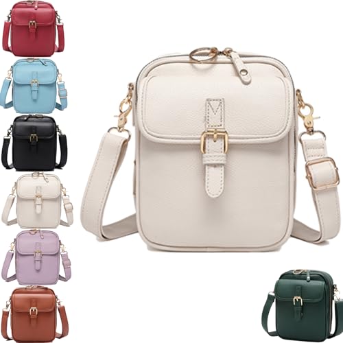 Collaboraten1 Crossbody Leather Bag, Crossbody Anti Theft Leather Bag, Double Layer Large Capacity Mini Cross Body Bags, Vintage Messenger Bags (White) von Generisch