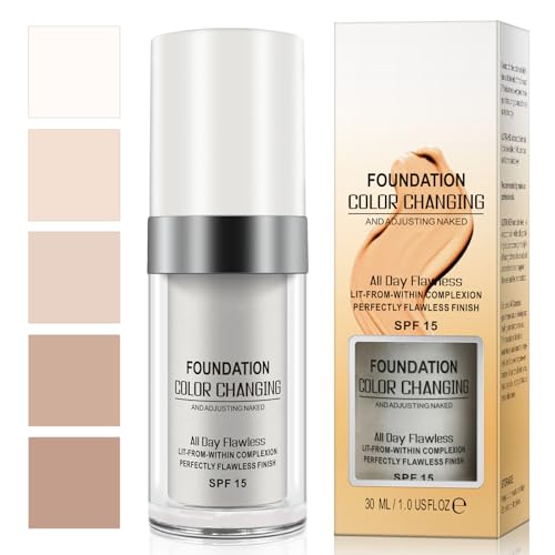 Color Changing Foundation 30ML, Flawless Color Changing Foundation for Aging Skin, Liquid Colour Changing Mature Skin Foundation, Long Lasting Waterproof Moisturise Foundation for All Skin Types von Generisch