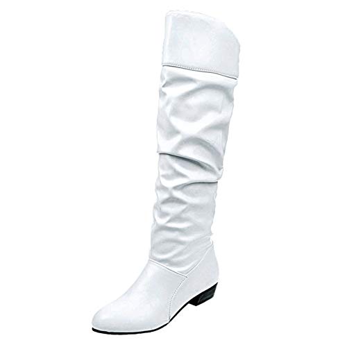 Generisch Damen-Stiefel, Kniehoch, Einfarbig, Runde Stiefel, Schlupfschuhe, Hoher Absatz, Transparente High Heels, Weiß, 36.5 EU von Generisch