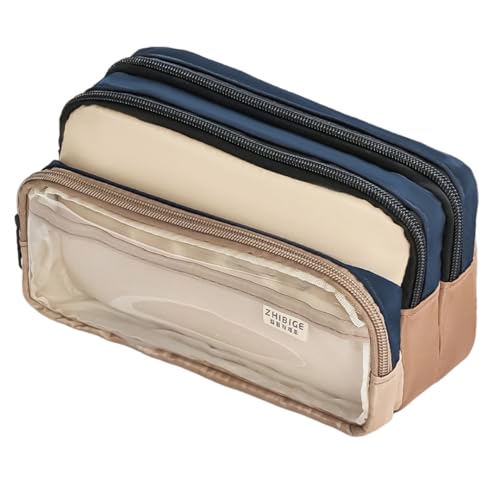 Colorblock Transparente Großraum-Schreibwaren-Tasche, kreatives multifunktionales Federmäppchen, blau, 21.12.8cm, modisch von Generisch