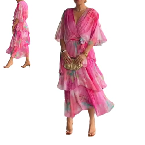 Commencu Kleider Elegantes Chiffonkleid - Mühelose Anmut für jeden Anlass, Commencu V Ausschnitt Chiffon Flowy Kleid, rose, L von Generisch