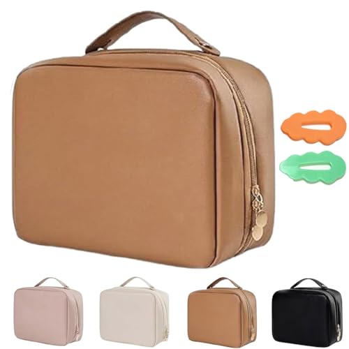 Consulbefor Bag,Multi-compartment Toiletry Cosmetics Bag,PU Leather Large Capacity & Portable Consulbefor Bag,Toiletry Cosmetics Bag Consulbefor,Makeup Bag Large Travel Cosmetic Bags for Women (Brown) von Generisch
