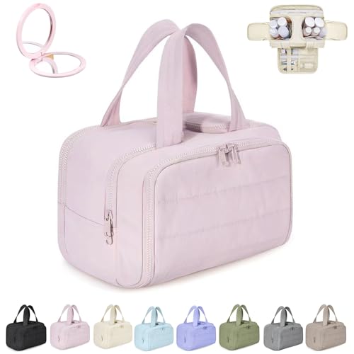 Convely Toiletry Bag, Large Capacity Wide-Open Travel Cosmetic Bag, 4-in-1 Multi-Functional Lightweight Makeup Bagsfor Women Men, Dry-Wet Separation, 4 Compartments, Lightweight Waterproof (Pink) von Generisch