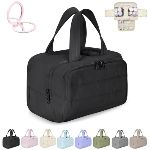 Convely Toiletry Bag, Large Capacity Wide-Open Travel Cosmetic Bag, 4-in-1 Multi-Functional Lightweight Makeup Bagsfor Women Men, Dry-Wet Separation, 4 Compartments, Lightweight Waterproof (Schwarz) von Generisch