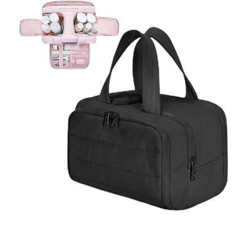 Convely Toiletry Bag - TravelFree Toiletry Bag with 4 Waterproof Big Compartments,Portable Large Travel Toiletry Makeup Bags for Women Girl,Capacity Wide-Open Travel Cosmetic Bag Essentials (Black) von Generisch