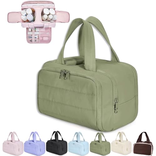 Convely Toiletry Bag - TravelFree Toiletry Bag with 4 Waterproof Big Compartments,Portable Large Travel Toiletry Makeup Bags for Women Girl,Capacity Wide-Open Travel Cosmetic Bag Essentials (Green) von Generisch