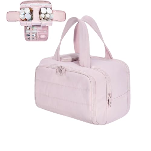 Convely Toiletry Bag - TravelFree Toiletry Bag with 4 Waterproof Big Compartments,Portable Large Travel Toiletry Makeup Bags for Women Girl,Capacity Wide-Open Travel Cosmetic Bag Essentials (Pink) von Generisch
