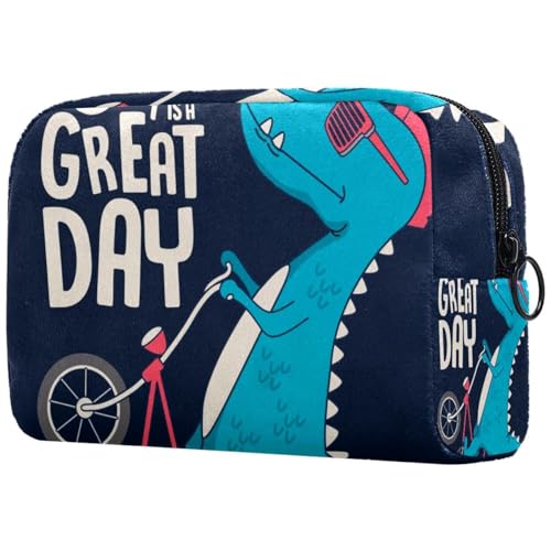 Coole Kosmetiktasche mit Dinosaurier-Motiv auf dem Fahrrad, für Damen, Reise-Kulturbeutel, groß, Make-up, praktische Tasche, Organizer-Tasche mit Reißverschluss, multi, 18.5x7.5x13cm/7.3x3x5.1in, von Generisch