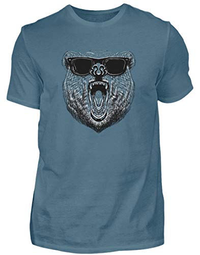 Cooler Bär mit Sonnenbrille Shirt Grizzly Party Braunbär T-Shirt Bären - Herren Shirt -XXL-Steinblau von Generisch