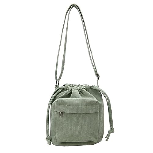 Cord-Eimertasche, vielseitig, minimalistisch, Crossbody-Tasche für Damen und Mädchen, modische Reisetasche, Kordelzug, Freizeittasche, Eimertasche für Handy, grün von Generisch