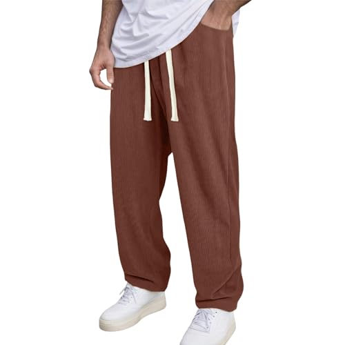Cord Hosen Herren - Lang Stretch Baggy Jogginghose Herren Lang Cord Stoff Japanische Hose Herbst Winter Casual Elastischer Taille Freizeithose Locker Geradem Bein Einfarbig Sweathose Mit Kordelzug von Generisch