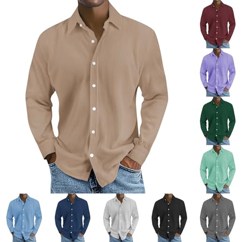 Cord Pullover Herren Cordhemd Langarm Freizeithemden Button Down Langarmshirt Einfarbig gestreiftes Hemd Bequem und Weich Männer für Solid Arbeitspullover Festival von Generisch