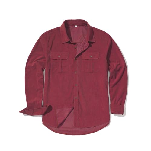 Cordhemd Herren Langarm 4xl - Hemd Herren Langarm üBergrößEn Freizeit Langarmhemd Oversized Cord Hemden Casual Arbeitshemd Hemdjacke Mit Klappentaschen Herrenhemden Regular Fit Freizeithemd Oberteil von Generisch