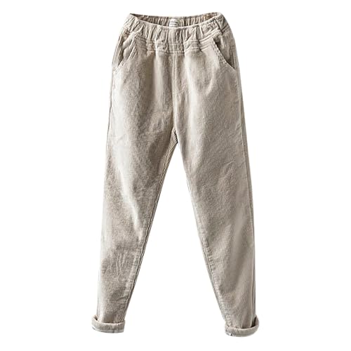 Cordhose Damen Weites Bein Hosen Stoffhose mit Gefüttert Thermohose Elastische High Waist Freizeithose Lang Casual Winterhose Warme Locker Hose Winter Jogginghose mit Taschen von Generisch