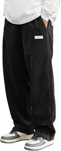 Cordhose Herren, Cordhose Herren Schwarz Stretch Weit Baggy Weites Bein Dehnbund - Haremshose Winter Japanische Hose Casual Lockere Männer Cord Hose mit Kordelzug Elastischer Taille Geradem Bein von Generisch
