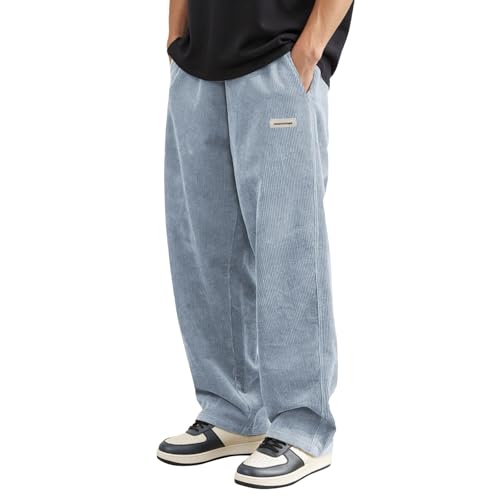 Cordhose Herren - Stretch Baggy Jogginghose Herren Lang Cord Stoff Japanische Hose Herbst Winter Casual Elastischer Taille Freizeithose Locker Geradem Bein Einfarbig Sweathose Mit Kordelzug von Generisch