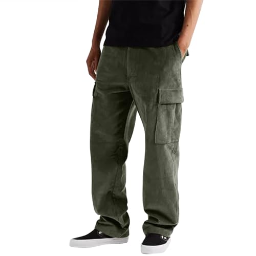 Cordhose Herren Stretch Cargo Weites Bein Hose - Cargohose Herren Cord Freizeithose Herbst Winter Corduroy Weiter Schnitt Jogginghose Cargo Hosen Mit Taschen Elastische Taille Kordelzug Outdoorhose von Generisch