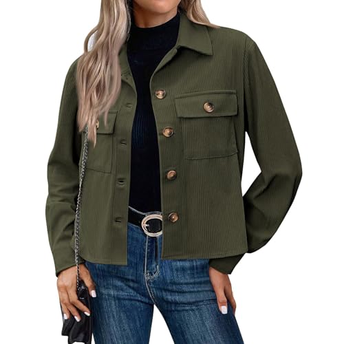 Cordjacke Damen Kurz Hemdjacke Langarm Revers Shirtjacke Blouson Jacke mit Taschen Herbst Winterjacke Casaul Button Down Cordhemd Übergangsjacke 1#Army Green S Cordjacke Damen Kurz Hemdjacke Langarm Revers Shirtjacke Blouson Jacke mit Taschen Herbst Winterjacke Casaul Button Down Cordhemd Übergangsjacke 1#Army Green S von Generisch