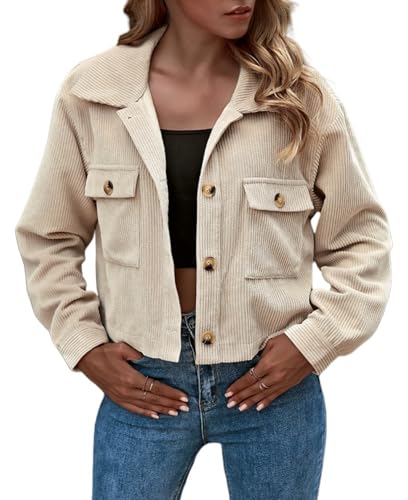 Cordjacke Damen Mode Cropped Shacket Button Down Cord Shacket Jacken Langarm Crop Jacken Tops, khaki, M Cordjacke Damen Mode Cropped Shacket Button Down Cord Shacket Jacken Langarm Crop Jacken Tops, khaki, M von Generisch