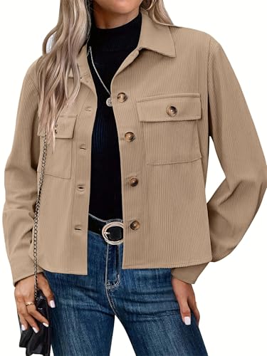Cordjacke für Damen, langärmelig, Knopfleiste, modisch, lässig, leicht, Business, kurze Jacke mit Taschen, aprikose, L Cordjacke für Damen, langärmelig, Knopfleiste, modisch, lässig, leicht, Business, kurze Jacke mit Taschen, aprikose, L von Generisch