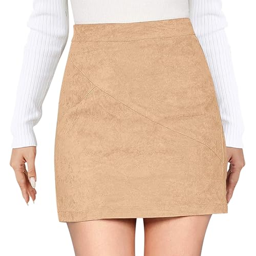 Cordröcke für Damen, Herbst/Winter, hohe Taille, Knopfleiste, A-Linie, kurzer Minirock mit Taschen Größe 110 (C1-Beige, L) von Generisch