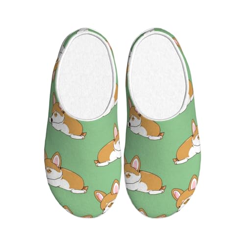 Corgi Sleeping Damen Hausschuhe Flanell Haus Pantoffeln für Herren Niedlicher Hund rutschfeste Warme Winterschuhe für Indoor Outdoor, mehrfarbig, X-Small Men/ XX-Large Women von Generisch