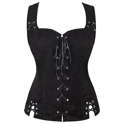 Corsage Damen Schwarz, Korsett Damen mit Träger Trachtenmieder Vintage Corsage Blumendruck Mittelalter Korsage Trachten Corset Top Gothic Shapewear für Oktoberfest, Halloween von Generisch