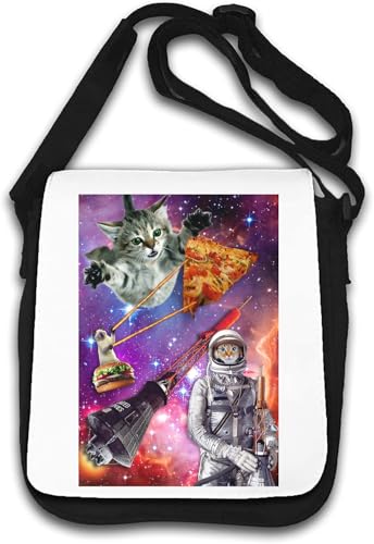 Cosmic Cats Pizza Burger Astronaut Katze Schultertasche Weiß von Generisch