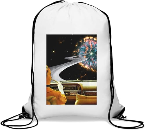 Cosmic Road to Supernova Trippy Poster Gym Sack Casual Drawstring Bag White von Generisch
