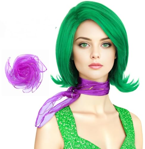 Cosplay Perücke Set Damen Kurz Grün Cosplay Perücke Set mit Schal Falsche Wimpern Ideal für Halloween Anime Cosplay Erwachsene Grün von Generisch