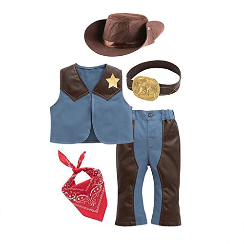 Cowboy Kostüm Kinder Jungen Cowboy Weste Kinder mit Cowboy Hut Halstuch Western 4 Stück Cowboy Sets Kinder Faschingskostüme Kleinkind Kostüm Junge 98 110 128 140 152 Halloween Cosplay Karneval Kostüm von Generisch