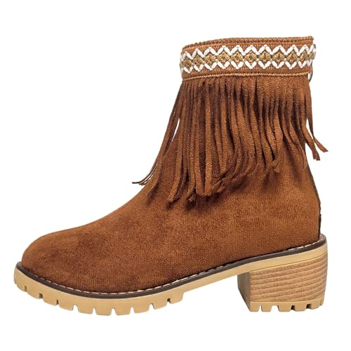 Cowboy Stiefeletten Damen Western Cowboy Boots Stiefel mit Fransen Retro Western Cowboystiefeletten mit Frauen Wildleder Ankle Boots Slip On Booties Freizeit Knöchel Schuhe Cowboy Stiefeletten Damen Western Cowboy Boots Stiefel mit Fransen Retro Western Cowboystiefeletten mit Frauen Wildleder Ankle Boots Slip On Booties Freizeit Knöchel Schuhe von Generisch