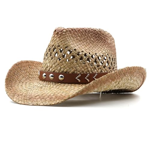Cowboyhut Damen Herren Western Cowgirl Hüte Strohhut Panamahüte Westernhut Countryhut Sommerhut Anti-UV Sonnenhut Strandhut Breiter Krempe (DE/NL/SE/PL, Alphanumerisch, Einheitsgröße, Khaki) von Generisch