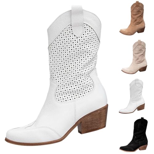 Cowboystiefel Damen,Westernstiefel Damen,Klassisch Wildleder Halbstiefel Schlupfschuhe Niederung Stiefel mit Schnalle Kurzstiefel Übergangsstiefel Halbhohe Ankle Boots Halbhoch Damenstiefel von Generisch