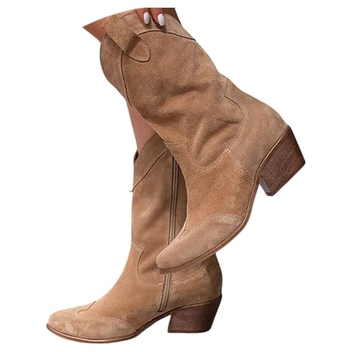 Cowboystiefel Damen,Westernstiefel Damen,Klassisch Wildleder Halbstiefel Schlupfschuhe Niederung Stiefel mit Schnalle Kurzstiefel Übergangsstiefel Halbhohe Ankle Boots Halbhoch Damenstiefel von Generisch
