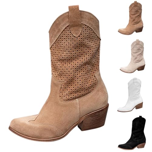 Cowboystiefel Damen,Westernstiefel Damen,Klassisch Wildleder Halbstiefel Schlupfschuhe Niederung Stiefel mit Schnalle Kurzstiefel Übergangsstiefel Halbhohe Ankle Boots Halbhoch Damenstiefel von Generisch