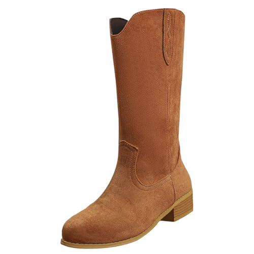 Cowboystiefel Damen Bunt Elegant Absatz Wide Westernstiefel Fit Weitschaft Dicke Weitschaftstiefel Winter wasserdichte Knee High Gefüttert Reitstiefel Jeans Stiefel Khaki 36 von Generisch