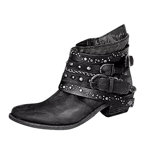 Cowboystiefel Damen Kurz Westernstiefel Damen Leder Vintage Stiefeletten Mittelalter Cow Boy Boots Elegant Western Boots Mode Reiterstiefel Mit Absatz Stiefel Niet High Heels von Generisch