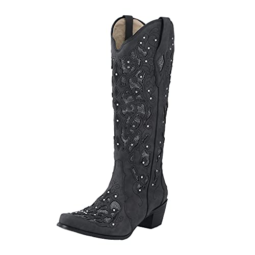 Cowboystiefel Damen Leder Mittelalter Stiefel Renaissance Cowboy Boots Bequeme Ankle Punk Ritter rutschfest Westernstiefel Klassisch Damenstiefel Retro Stiefeletten von Generisch