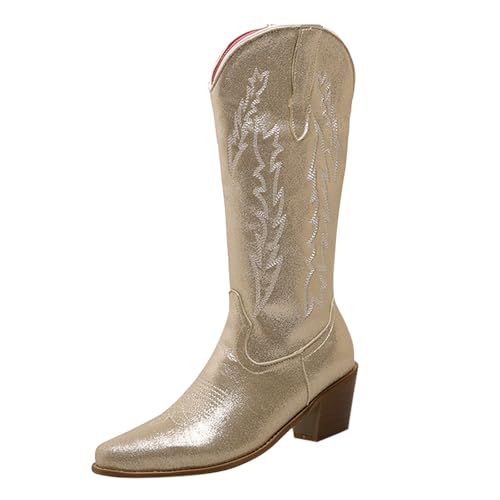 Cowboystiefel Damen Mittel Hoch Western Reitstiefel Damen, Westernstiefel Mit Blockabsatz Damenstiefel Spitze Winterstiefel Vintage Wanderstiefel Große Größe Chelsea Boots Trachtenstiefel von Generisch