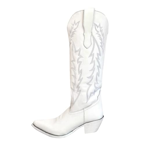 Cowboystiefel Damen Mittel Hoch Western Reitstiefel Damen, Westernstiefel Mit Blockabsatz Damenstiefel Spitze Winterstiefel Vintage Wanderstiefel Große Größe Chelsea Boots Trachtenstiefel von Generisch