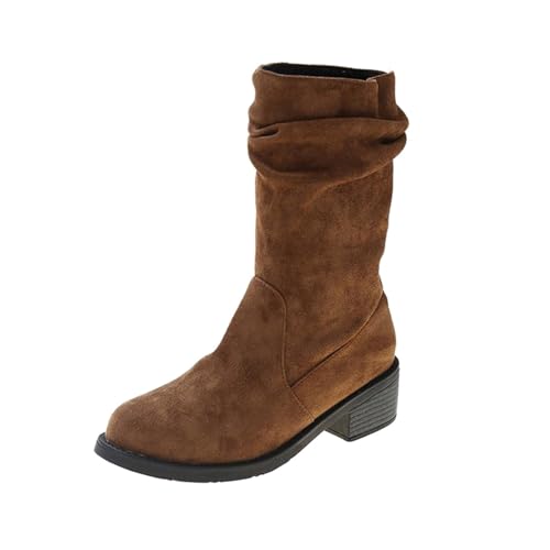 Cowboystiefel Damen Stiefeletten Herbst Mit Falten Trendy Elegant Westernstiefel Einfarbig Spitz Zehe Block Heels Kurzstiefel Outdoor Oversized Casual Knöchelstiefel Bequeme Schlupfschuhe,35-42 Eu von Generisch