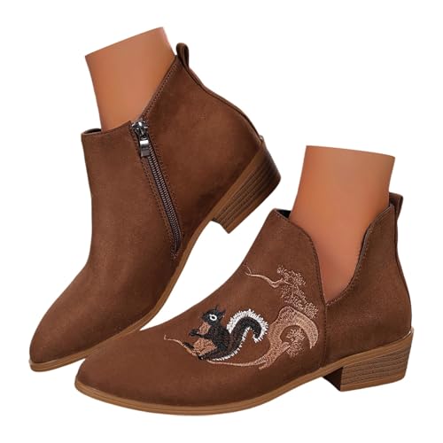 Cowboystiefel Damen Wildleder Kurzstiefel Festival Schuhe Hippie Westernstiefel Reiterstiefel Western Chunky Niedrigabsatz Westernstiefel Fashion Herbststiefel Boots von Generisch