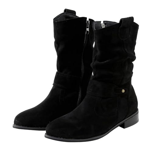 Cowboystiefel Damen Winter, Stiefeletten Damen Elegant Stiefel Klassisch Winterschuhe Warm Wildleder Halbstiefel Kurzstiefel Halbhoch Übergangsstiefel Blockabsatz Schlupfschuhe Halbhohe Ankle Boots von Generisch
