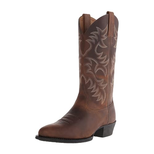 Cowboystiefel Herren Leder Pu, Stiefeletten Leder Spitz, Outdoorschuhe Lang Freizeitschuhe mit Absatz Lederstiefel Flach Reiseschuhe Rutschfest Schuhe Kunstleder Stiefel mit Stickerei von Generisch