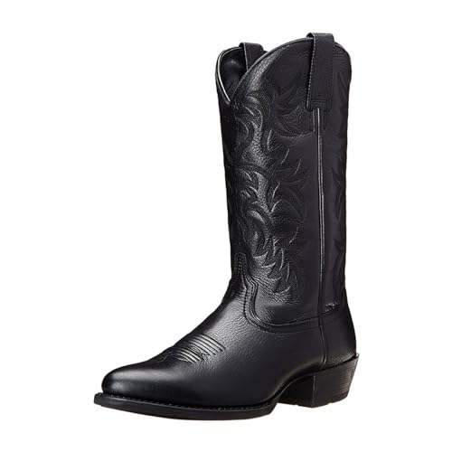 Cowboystiefel Herren Leder Pu, Stiefeletten Leder Spitz, Outdoorschuhe Lang Freizeitschuhe mit Absatz Lederstiefel Flach Reiseschuhe Rutschfest Schuhe Kunstleder Stiefel mit Stickerei von Generisch