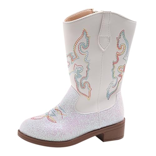Cowboystiefel Kinder Mädchen Reitstiefel Bequeme Westernstiefel mit Spitzer und Glitzer Seitlichem Reißverschluss Trachten Stiefeletten Klassische Cowboy Boots Herbst Mode Stiefel fur Mädchen von Generisch