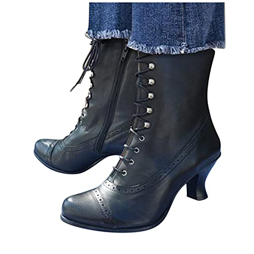 Cowboystiefel Schlupfstiefel Westernstiefel Kurze Schnürstiefel Kurzschaft Stiefel Herbst/winter Damenstiefeln Plateau Stiefeletten Winterstiefel Rutschfeste Low Heel Damen-Boots Stiefel Damen von Generisch